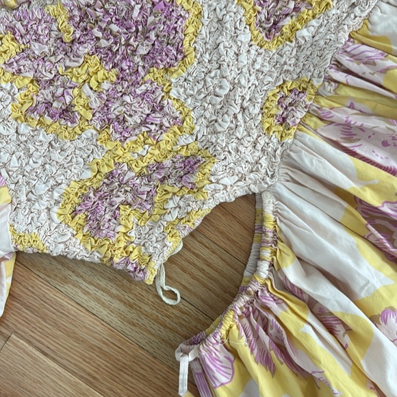 FREE PEOPLE KALINA MIDI LENGTH DRESS 100% COTTON SMALL SMOCKED FLORAL - Picture 6 of 6